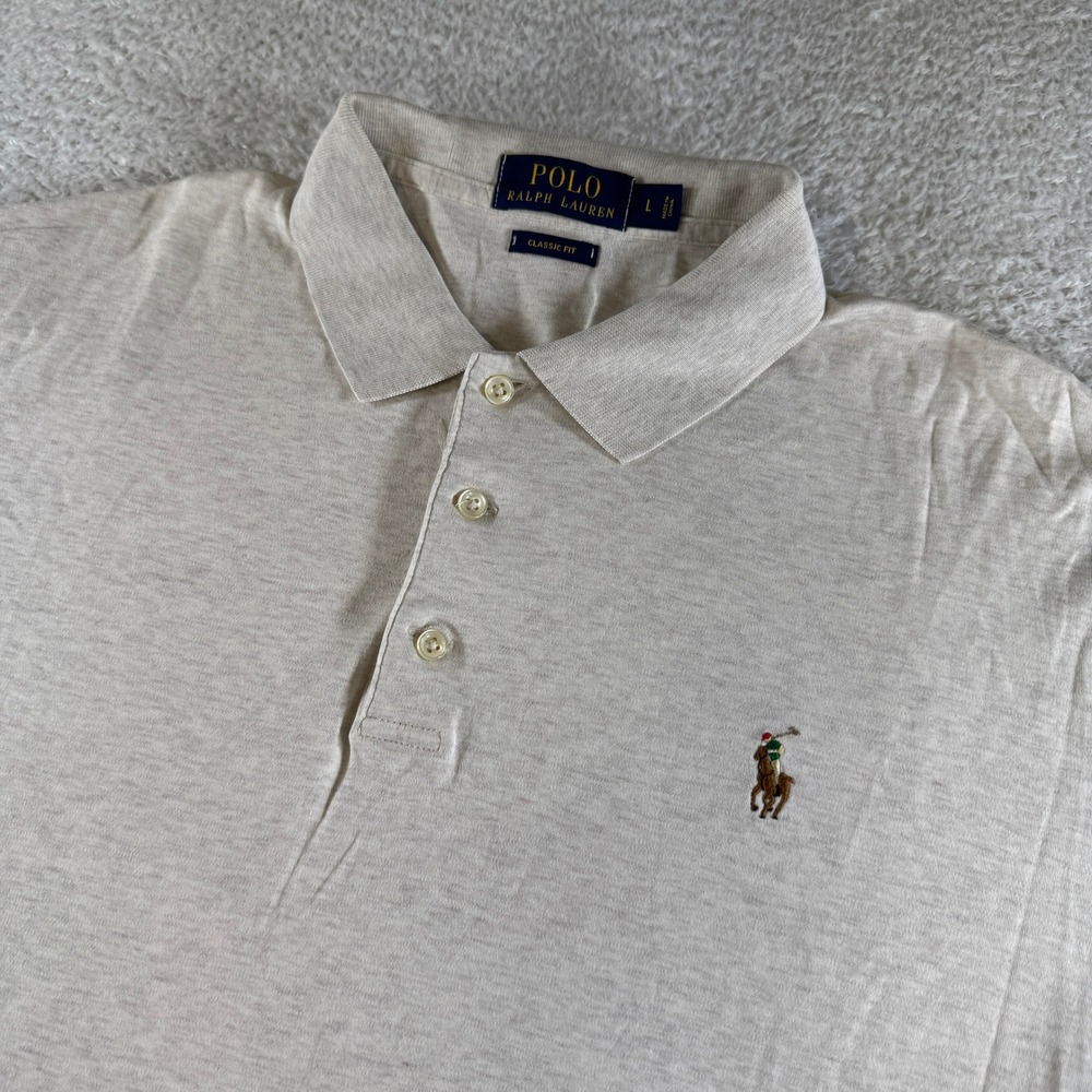 Polo Ralph Lauren Polo Shirt Mens L Cream Excellent Classic Fit Short Sleeve